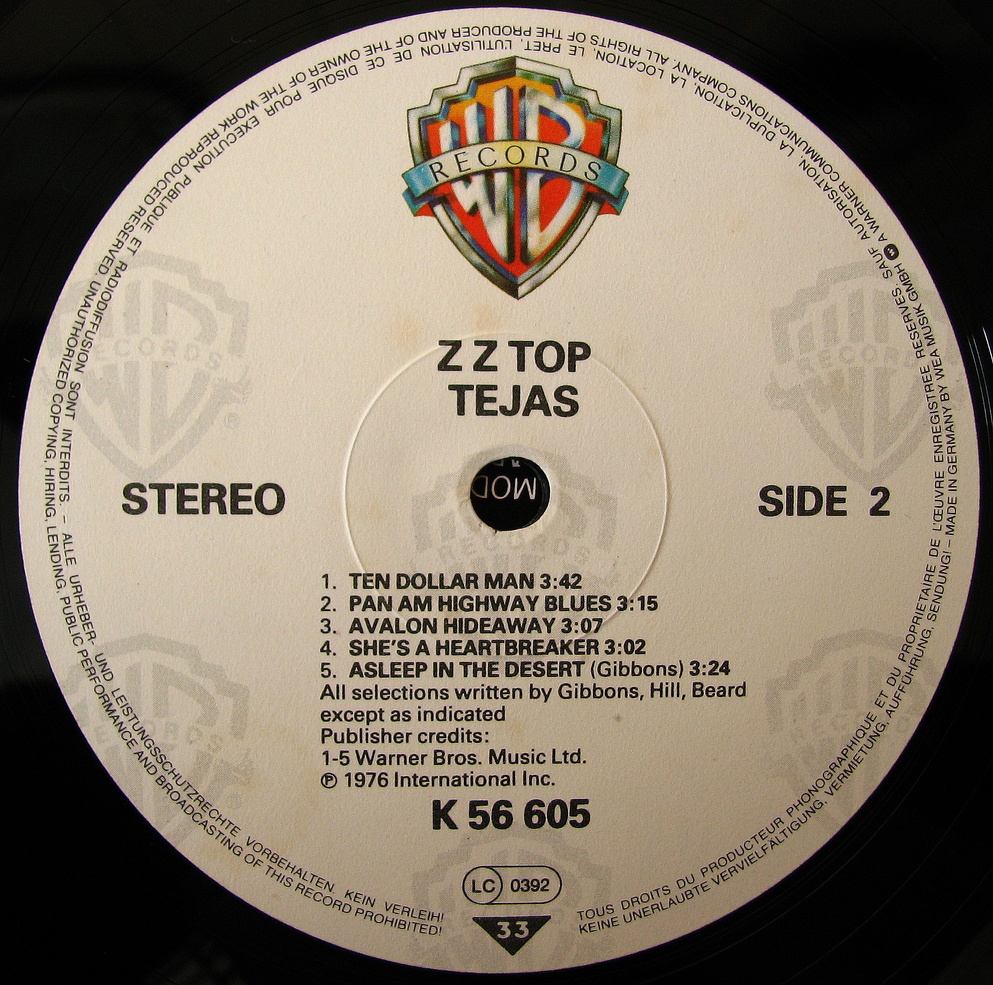 ZZ Top  Tejas : LP Label B